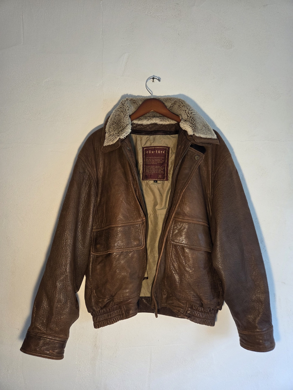 Vintage Couture by J. Park Leather Flight Bomber Jacket Brown Men's Large